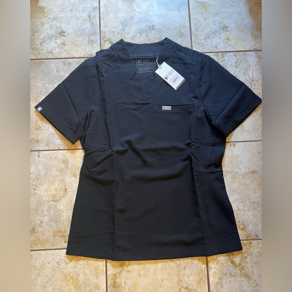 Figs Siaya Slim Scrub Top- Black/Large